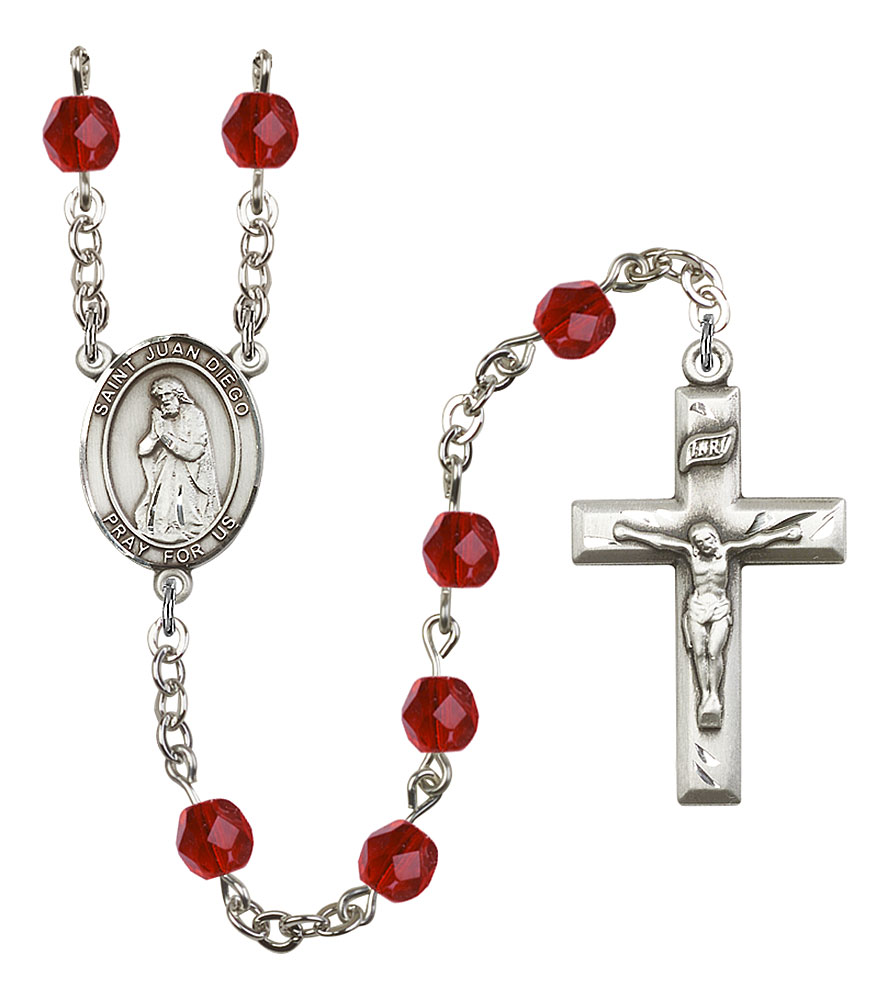 Saint Juan Diego Engravable Rosary with Ruby Beads
