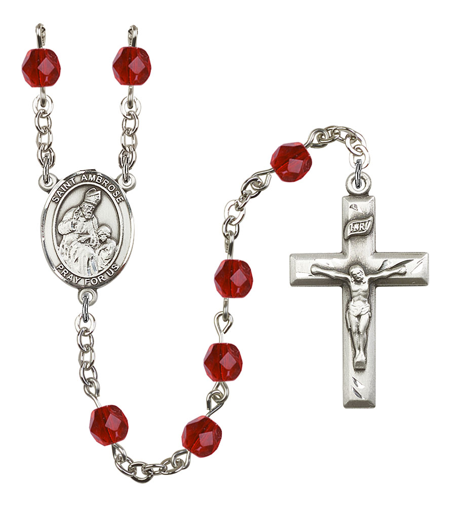 Saint Ambrose Engravable Rosary with Ruby Beads