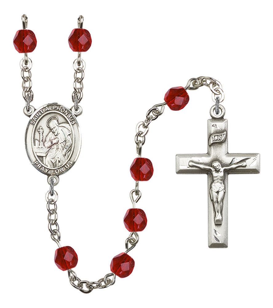 Saint Alphonsus Engravable Rosary with Ruby Beads