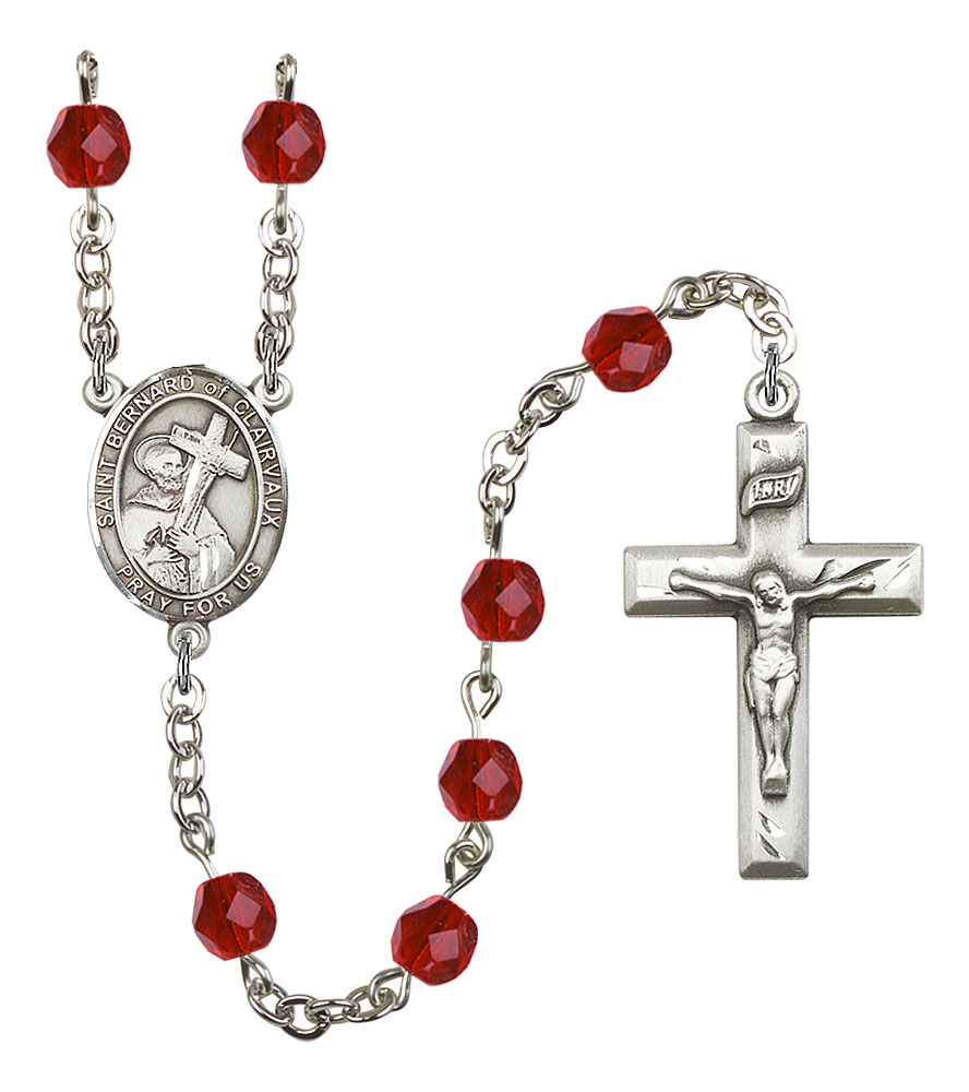 Saint Bernard of Clairvaux Engravable Rosary with Ruby Beads