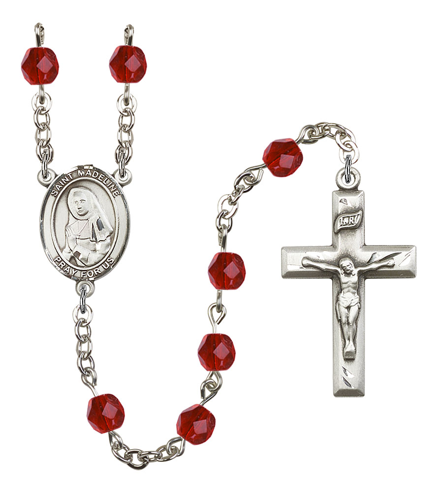 Saint Madeline Sophie Barat Engravable Rosary with Ruby Beads