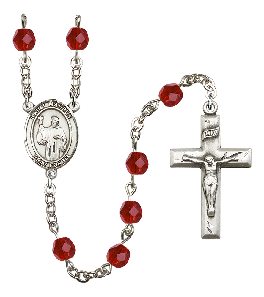 Saint Maurus Engravable Rosary with Ruby Beads