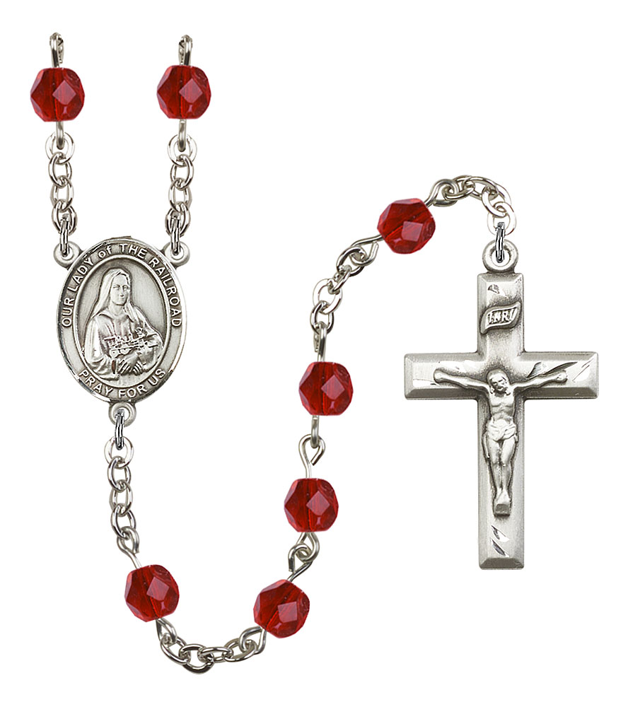 Our Lady of the Railroad Engravable Rosary with Ruby Beads