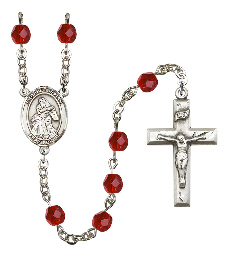 Saint Isaiah Engravable Rosary with Ruby Beads