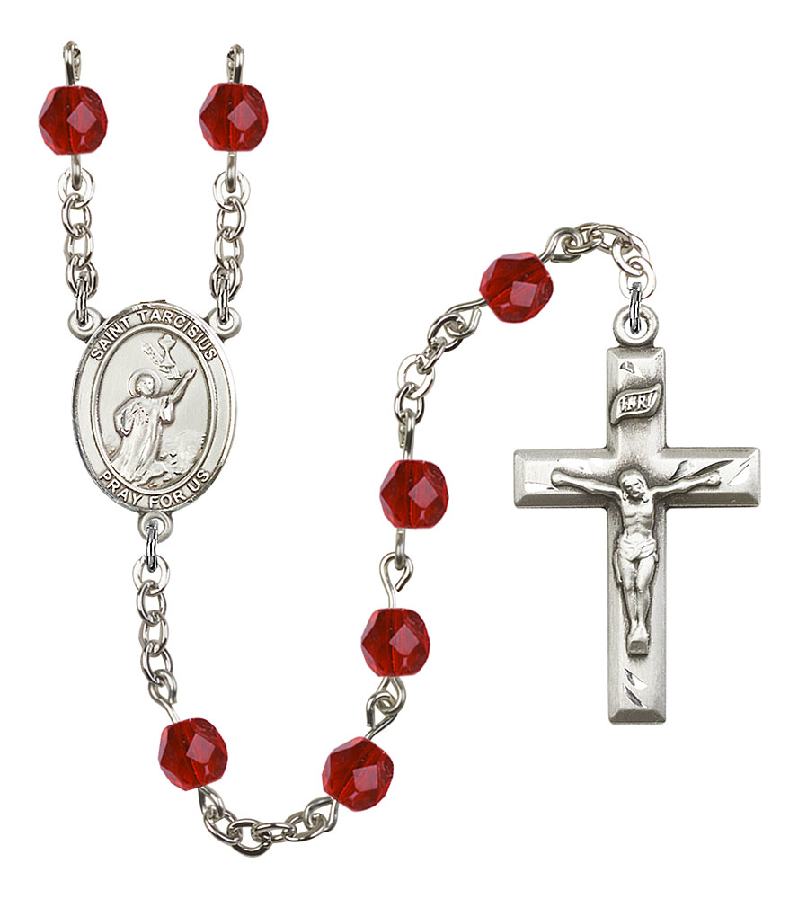 Saint Tarcisius Engravable Rosary with Ruby Beads