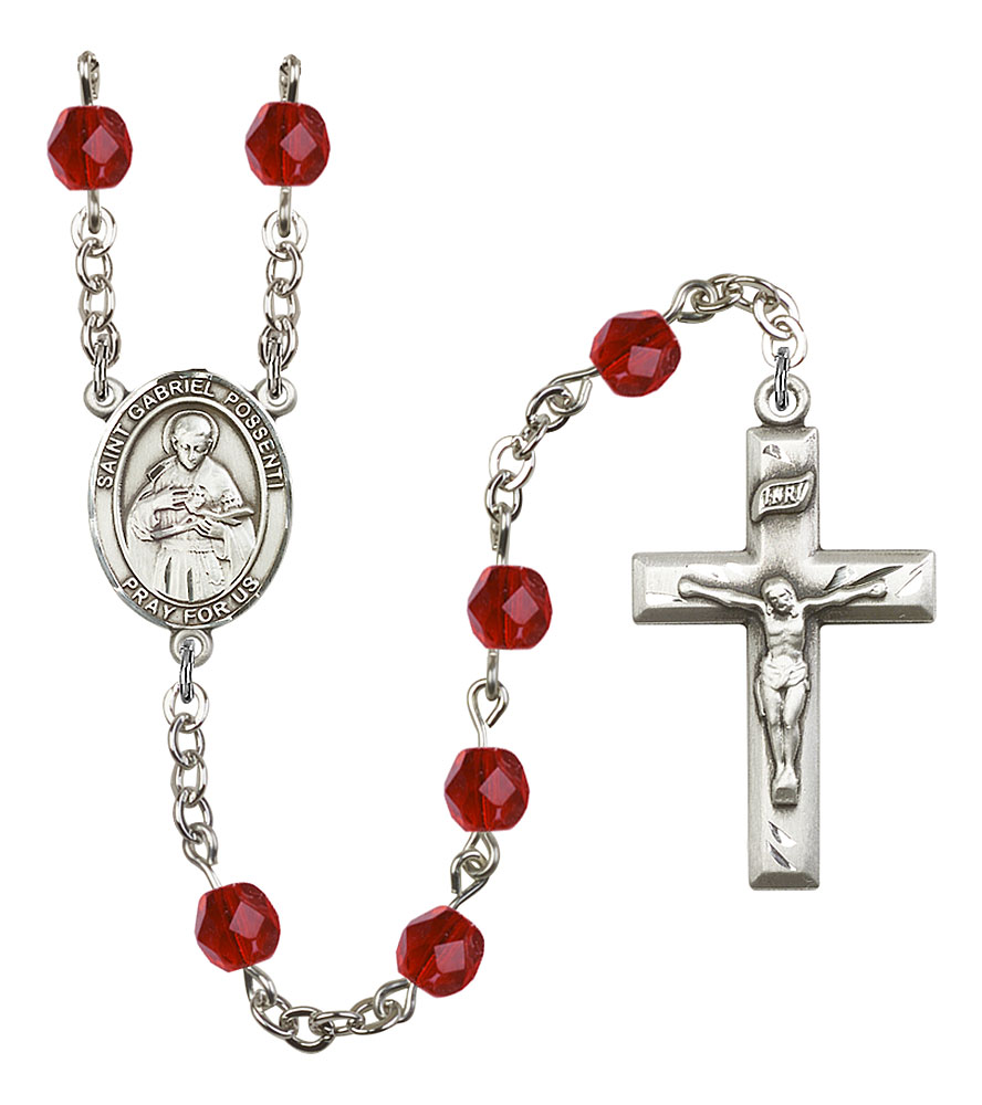 Saint Gabriel Possenti Engravable Rosary with Ruby Beads