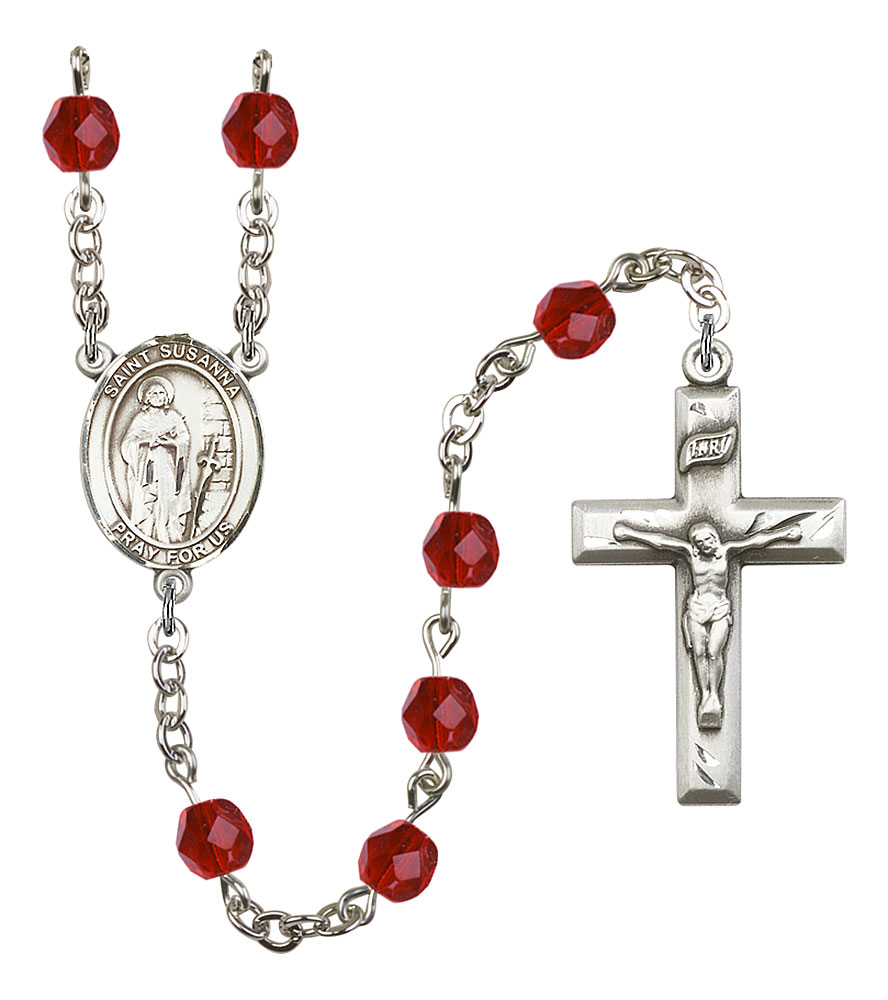 Saint Susanna Engravable Rosary with Ruby Beads