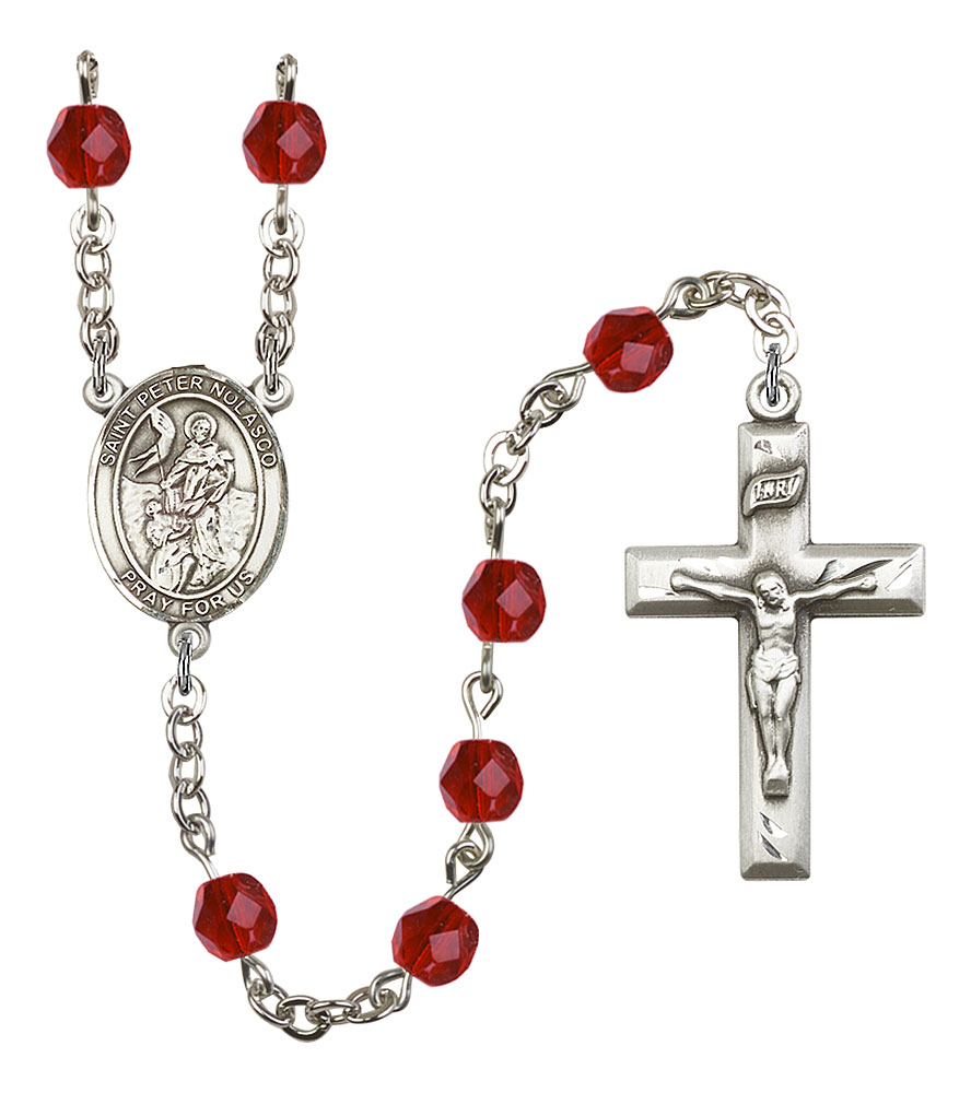 Saint Peter Nolasco Engravable Rosary with Ruby Beads