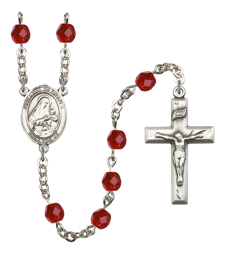 Our Lady of Grapes Engravable Rosary with Ruby Beads