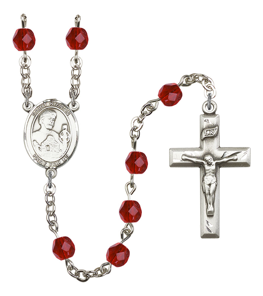 Saint Kieran Engravable Rosary with Ruby Beads