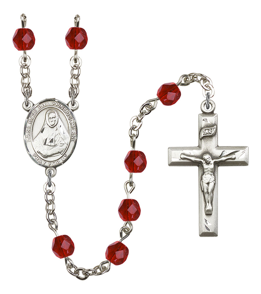 Saint Rose Philippine Duchesne Engravable Rosary with Ruby Beads