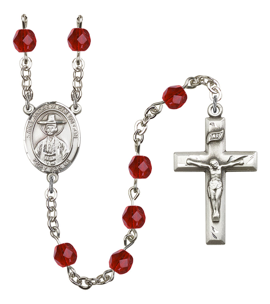 Saint Andrew Kim Taegon Engravable Rosary with Ruby Beads