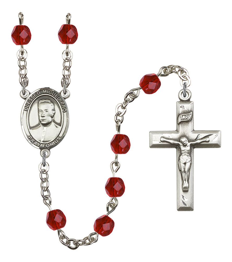 Blessed Miguel Pro Engravable Rosary with Ruby Beads