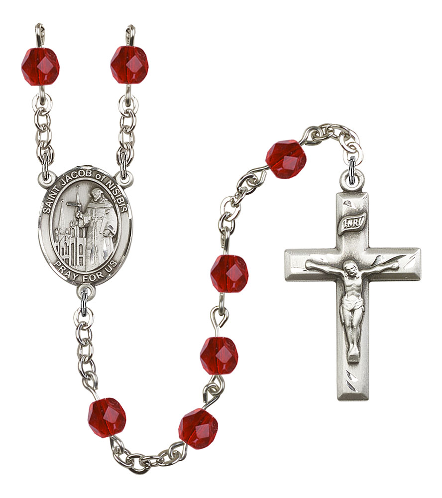 Saint Jacob of Nisibis Engravable Rosary with Ruby Beads