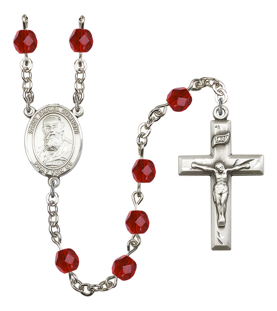 Saint Daniel Comboni Engravable Rosary with Ruby Beads