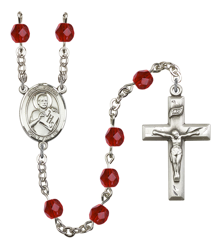 Saint Viator of Bergamo Engravable Rosary with Ruby Beads