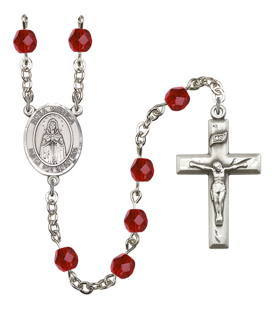 Our Lady Rosa Mystica Engravable Rosary with Ruby Beads