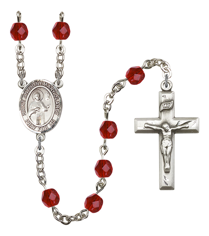 Saint Anthony Mary Claret Engravable Rosary with Ruby Beads