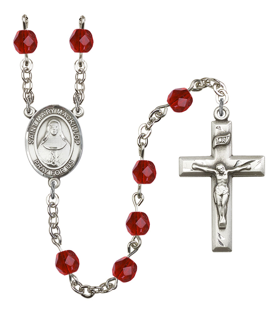 Saint Mary Mackillop Engravable Rosary with Ruby Beads
