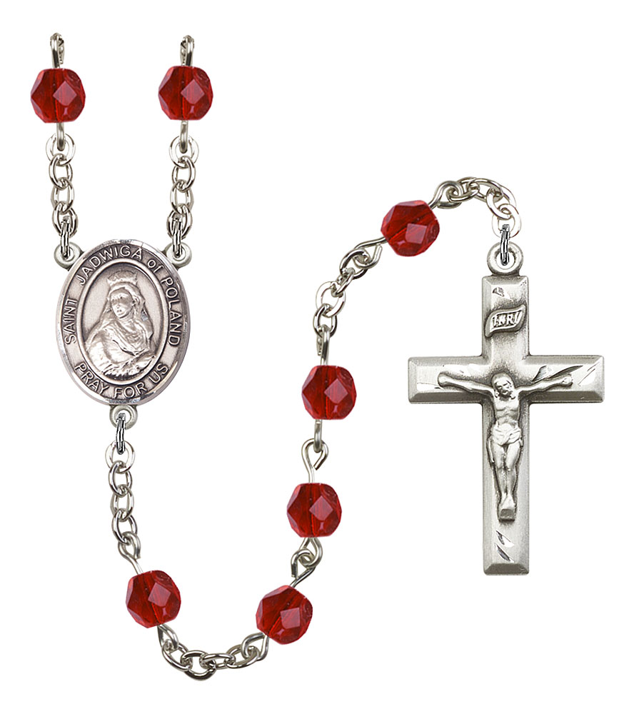 Saint Jadwiga of Poland Engravable Rosary with Ruby Beads