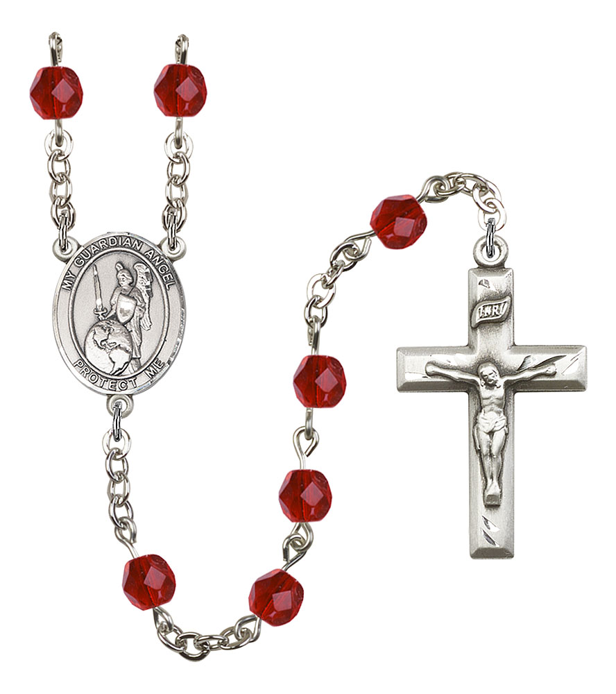 Guardian Angel of the World Engravable Rosary with Ruby Beads