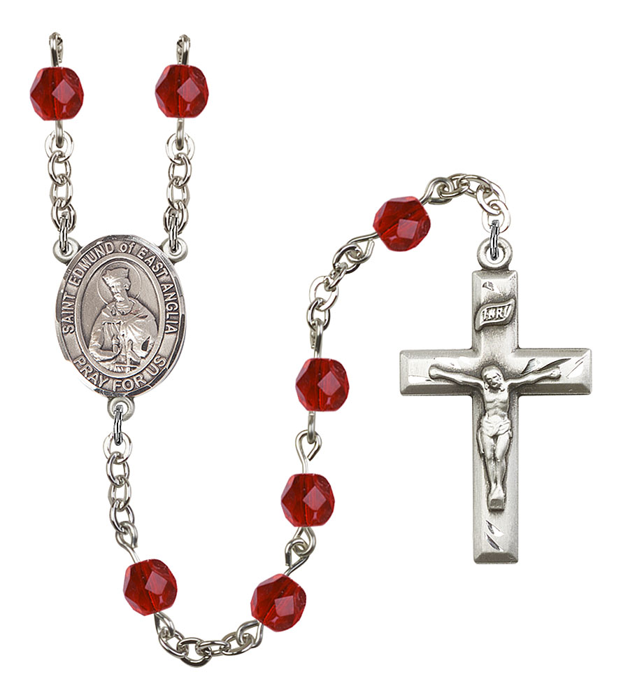 Saint Edmund of East Anglia Engravable Rosary with Ruby Beads