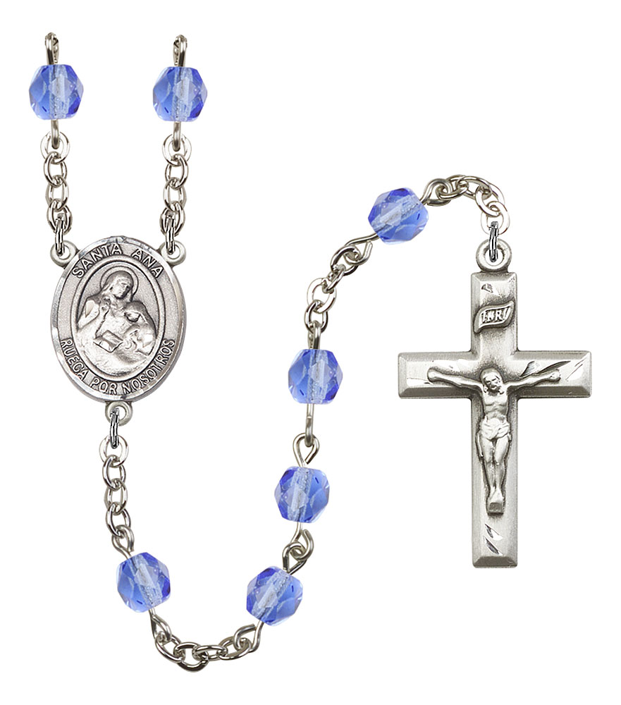 Santa Ana Engravable Rosary with Sapphire Beads