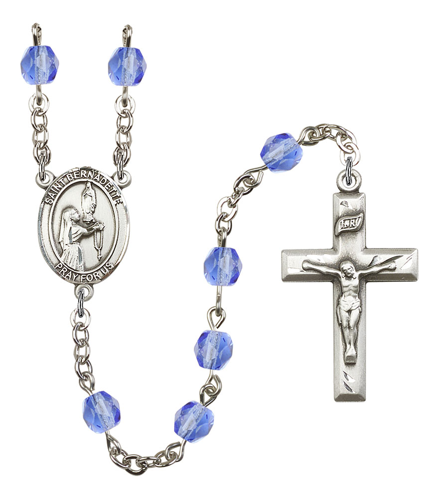 Saint Bernadette Engravable Rosary with Sapphire Beads