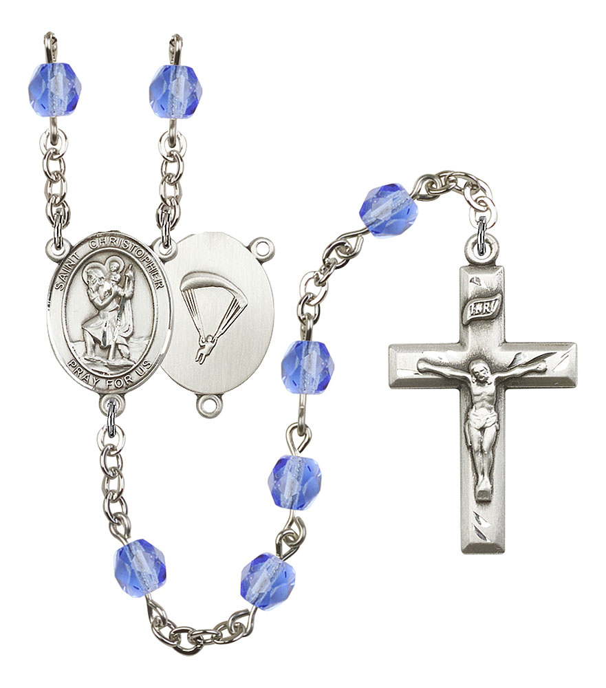 Saint Christopher and Paratrooper Rosary with Sapphire Beads
