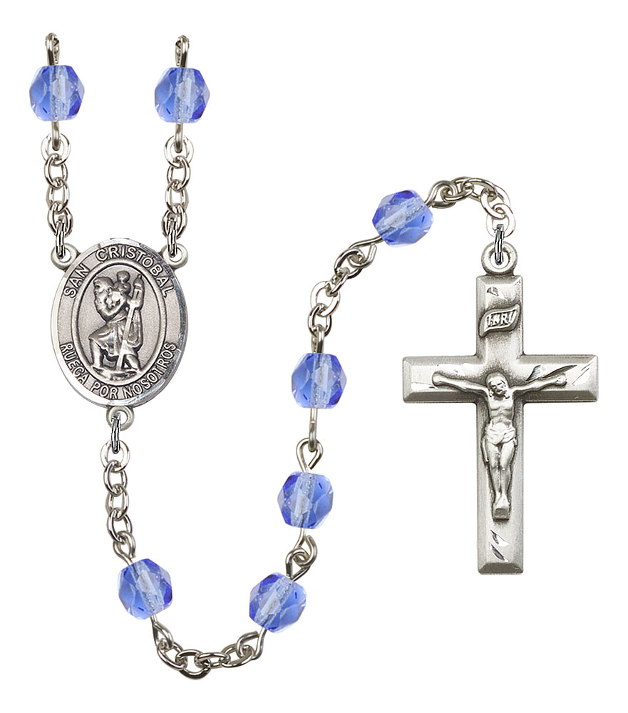 San Cristobal Engravable Rosary with Sapphire Beads