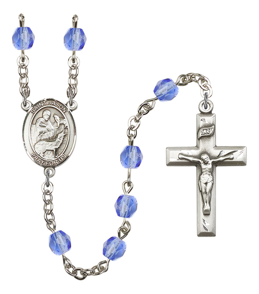Saint Jason Engravable Rosary with Sapphire Beads