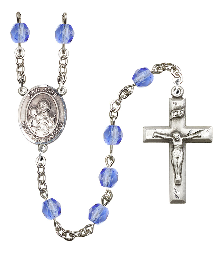 San Jose Engravable Rosary with Sapphire Beads