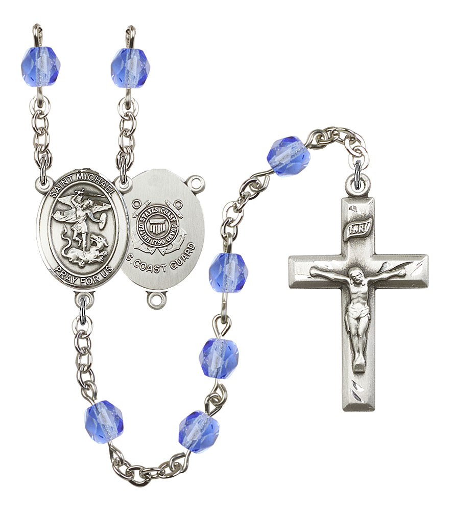 Saint Michael and Coast Guard Rosary with Sapphire Beads
