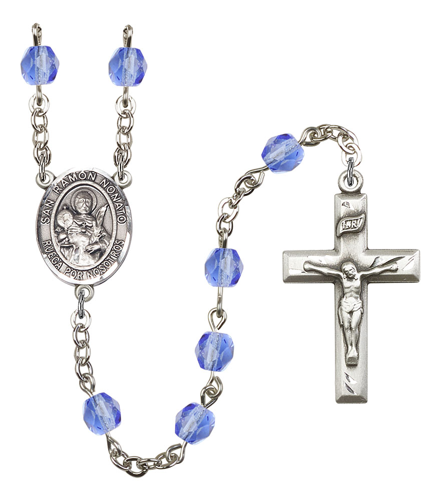 San Raymon Nonato Engravable Rosary with Sapphire Beads