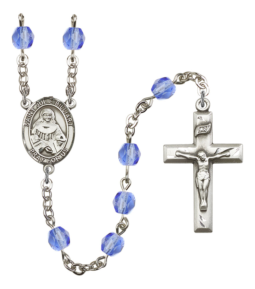 Saint Julie Billiart Engravable Rosary with Sapphire Beads