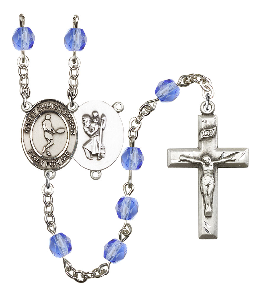 Saint Christopher and Tennis Rosary with Sapphire Beads