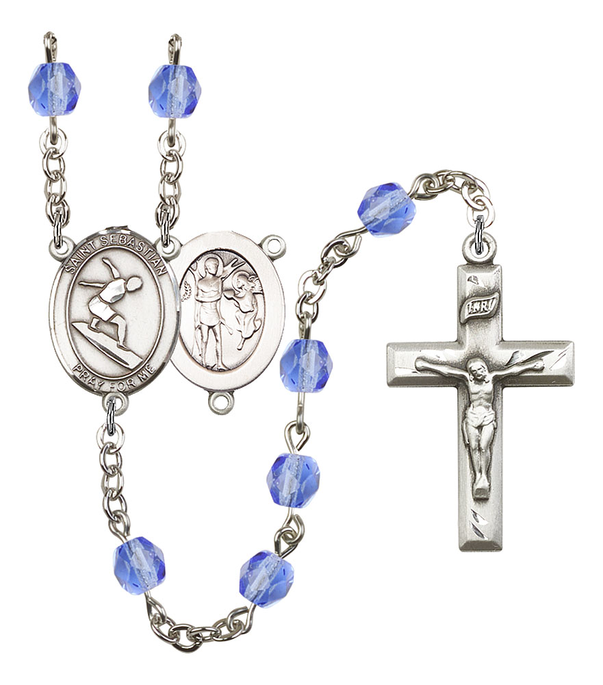 Saint Sebastian and Surfing Rosary with Sapphire Beads