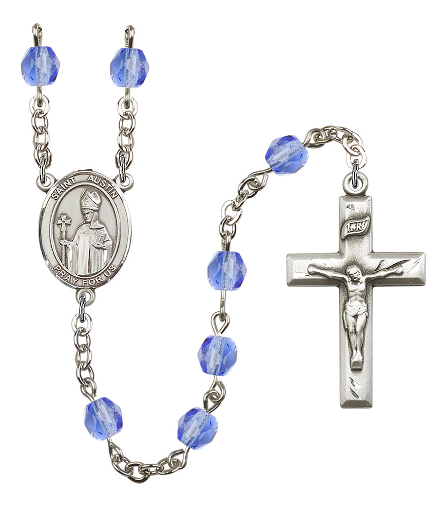 Saint Austin Engravable Rosary with Sapphire Beads