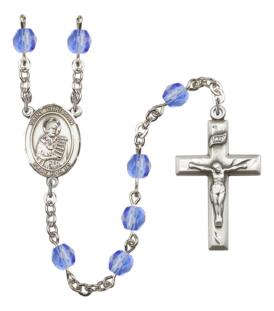 Saint Christian Demosthenes Engravable Rosary with Sapphire Beads