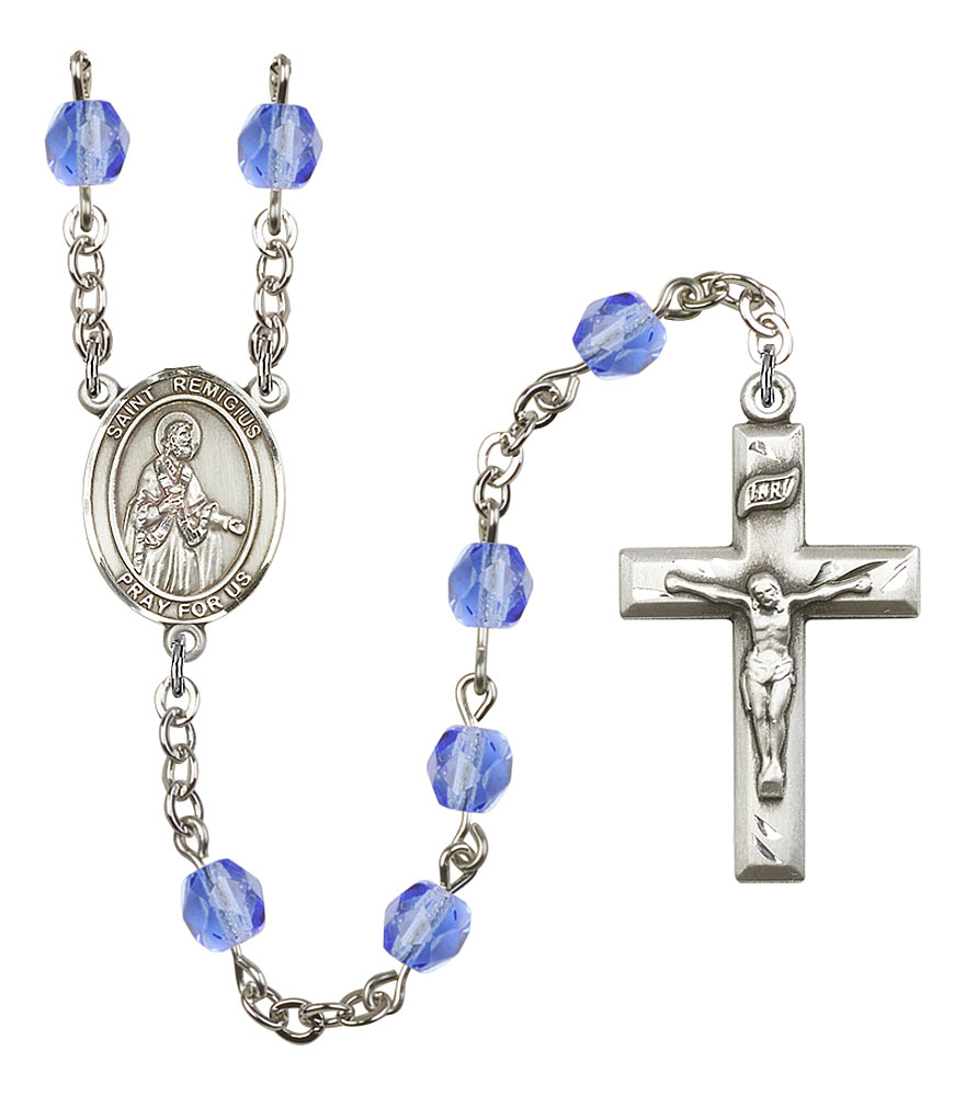 Saint Remigius of Reims Engravable Rosary with Sapphire Beads