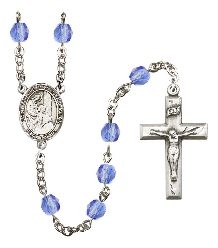 Saint Elizabeth of the Visitation Engravable Rosary with Sapphire Beads