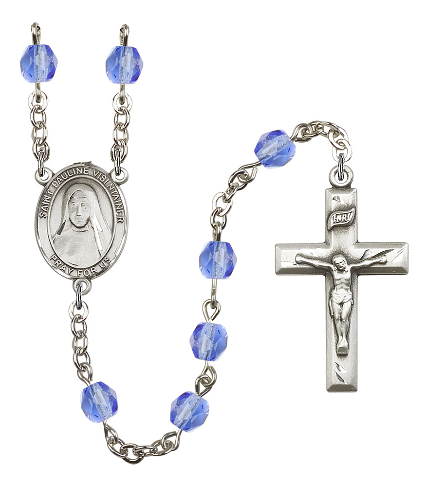 Saint Pauline Visintainer Engravable Rosary with Sapphire Beads