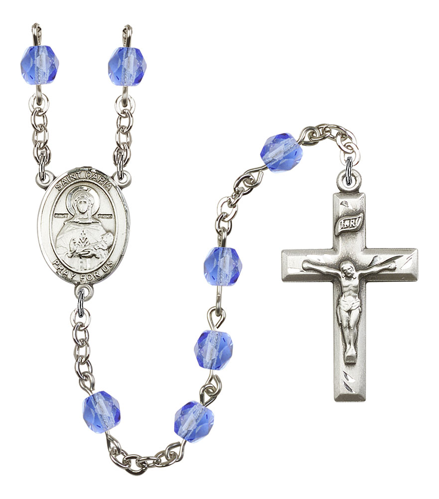 Saint Daria Engravable Rosary with Sapphire Beads
