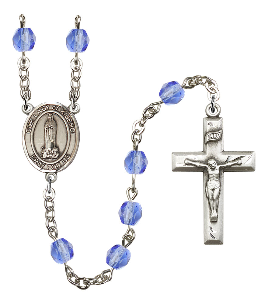 Our Lady of Kibeho Engravable Rosary with Sapphire Beads
