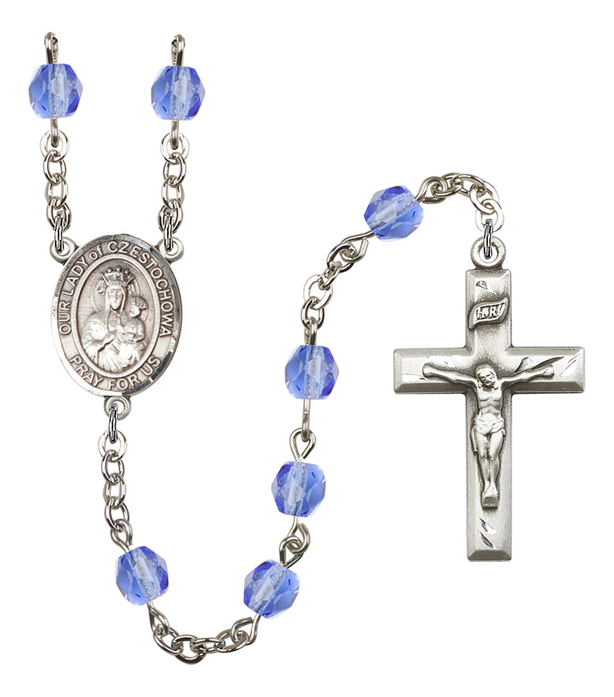 Our Lady of Czestochowa Rosary with Sapphire Beads