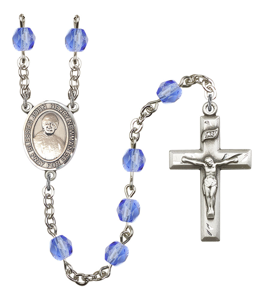 Blessed John Henry Newman Engravable Rosary with Sapphire Beads
