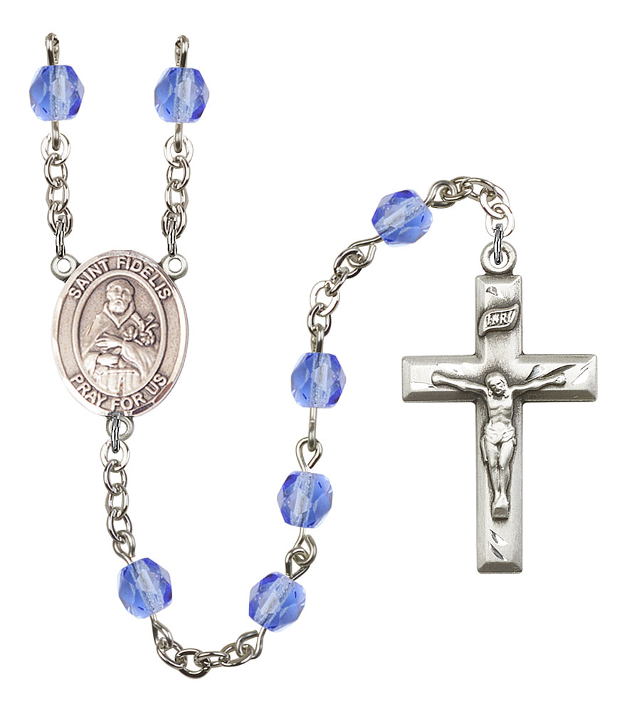Saint Fidelis Engravable Rosary with Sapphire Beads
