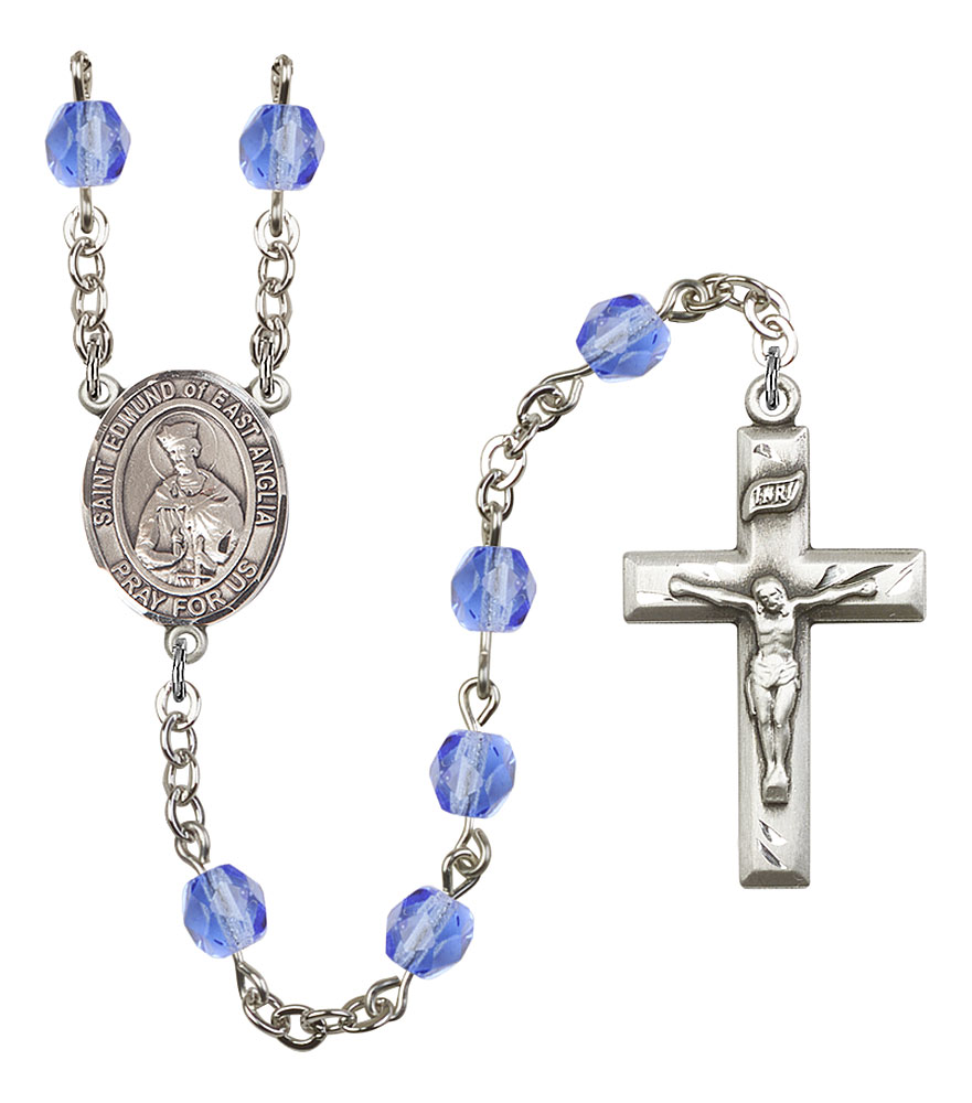 Saint Edmund of East Anglia Engravable Rosary with Sapphire Beads