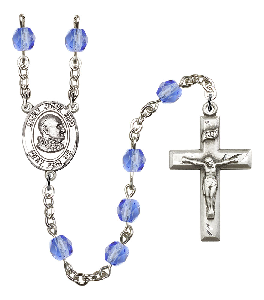 Saint John XXIII Engravable Rosary with Sapphire Beads