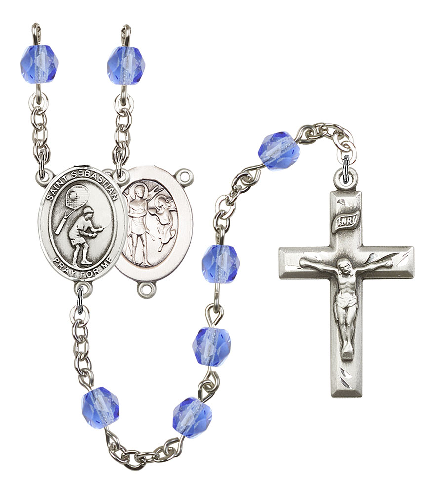 Saint Sebastian and Tennis Rosary with Sapphire Beads